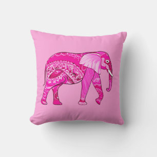 Indian Elephant in a Fuchsia Pink Arabesque Patter Throw Pillow