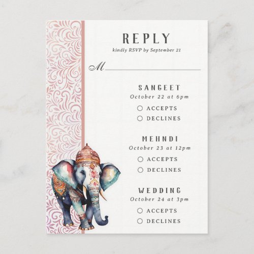 Indian Elephant Multi Event Wedding RSVP Card