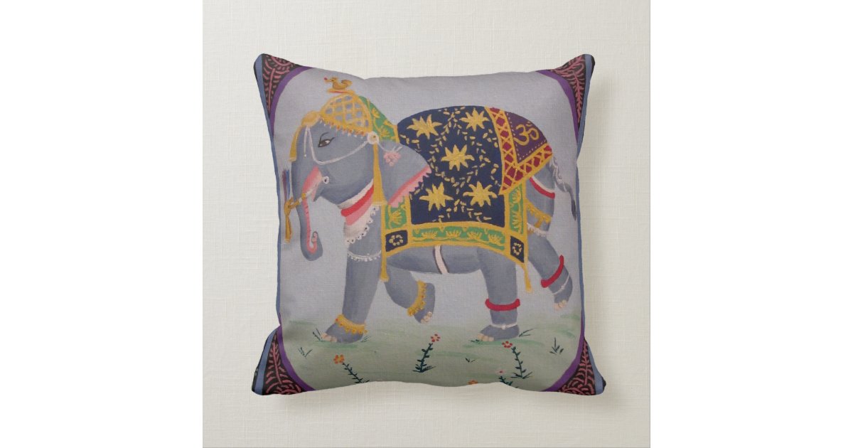 Indian Elephant Painting Pillow | Zazzle
