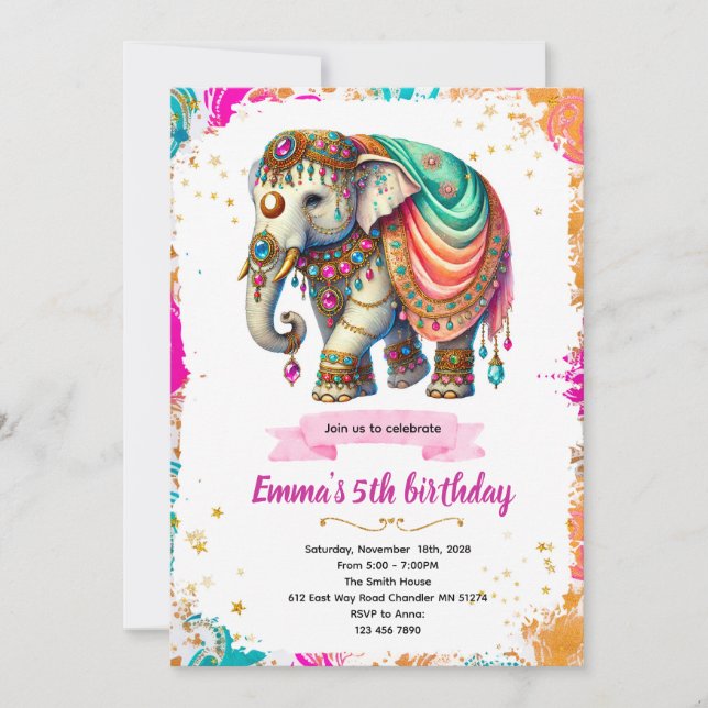 Indian Elephant Party Invitation (Front)