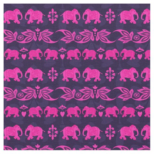 Indian Elephant Pink Blue Sari Pattern Fabric