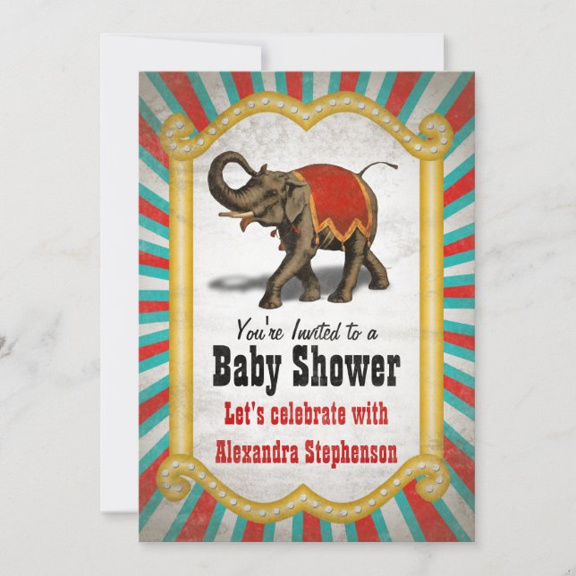 Indian Elephant Red Circus Boy Baby Shower Invitation (Front)