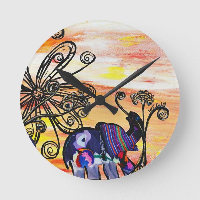 Indian Elephant Round Clock (Front)