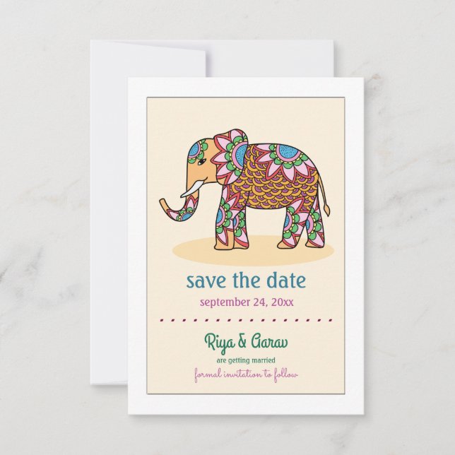 Indian Elephant Save the Date Announcement (Front)