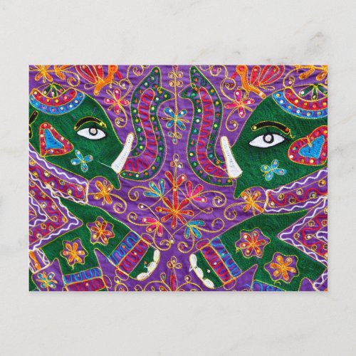 Indian Elephant Tourist Fabric Postcard