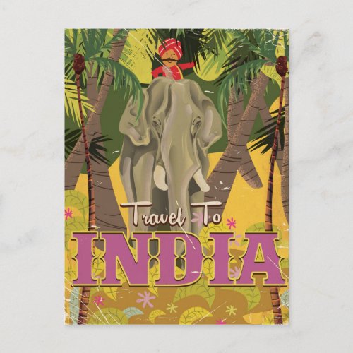 indian elephant vintage travel poster postcard