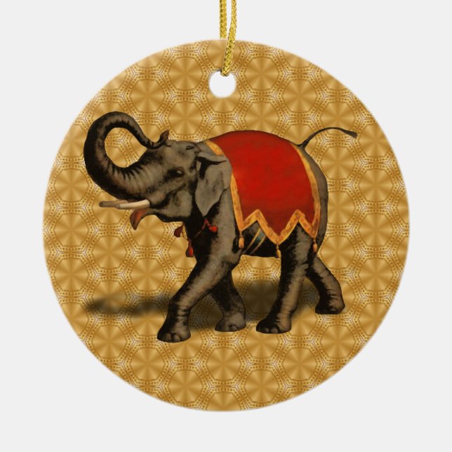 Indian Elephant w/Red Cloth Ceramic Ornament (Front)