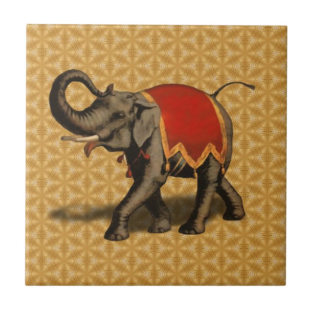 Indian Elephant w/Red Cloth Ceramic Tile (Front)