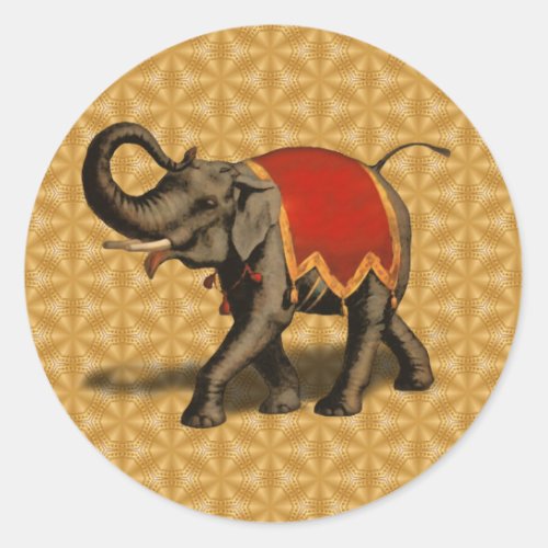 Indian Elephant wRed Cloth Classic Round Sticker