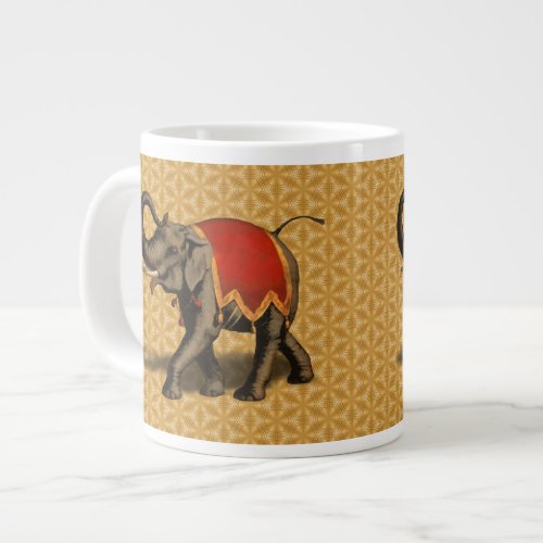 Indian Elephant wRed Cloth Giant Coffee Mug