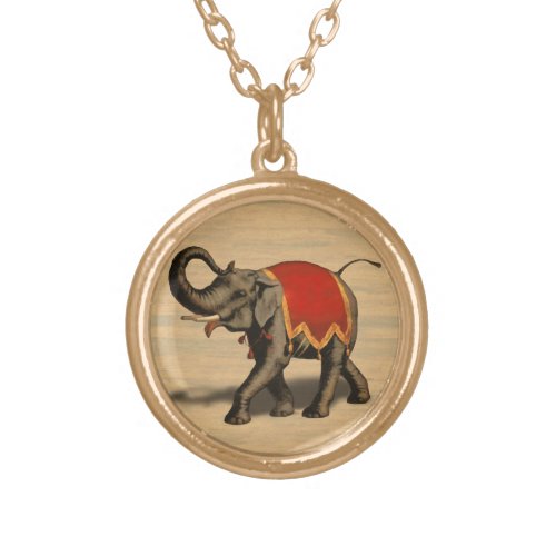 Indian Elephant wRed Cloth Gold Plated Necklace