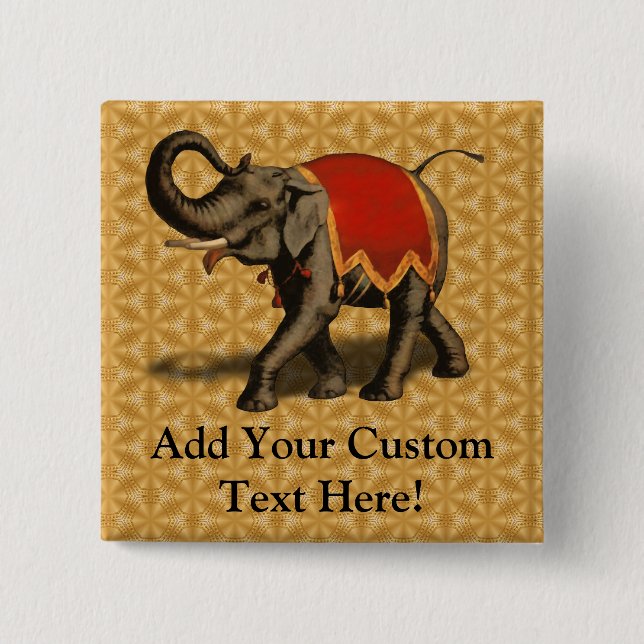 Indian Elephant w/Red Cloth Pinback Button (Front)