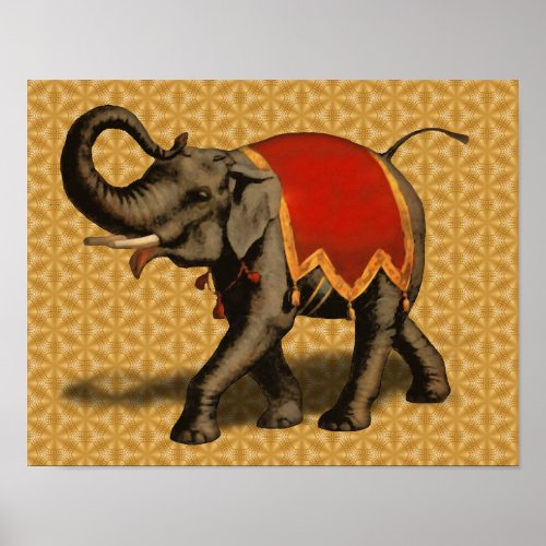 Indian Elephant wRed Cloth Poster