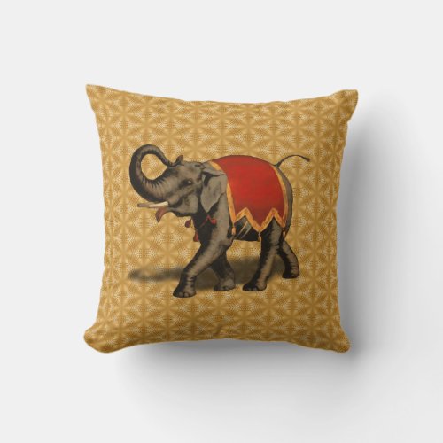 Indian Elephant wRed Cloth Throw Pillow