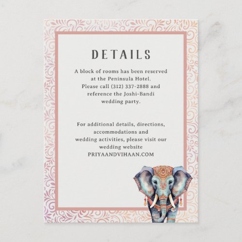 Indian Elephant Wedding Details Enclosure Card
