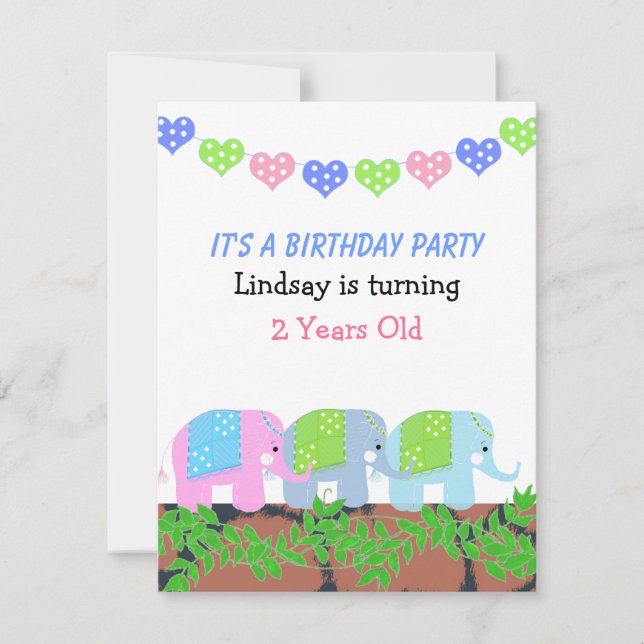 Indian Elephants Birthday Invitation (Front)