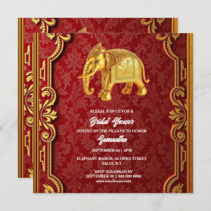 Indian elephants burgundy gold Hindi Hindu shower Holiday Card