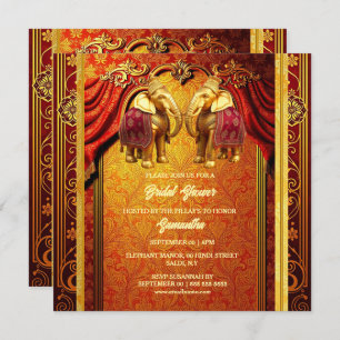 Indian elephants gold red henna luxurious bridal holiday card