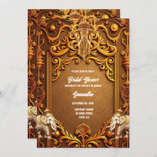 Indian elephants gold traditional Hindu bridal Invitation