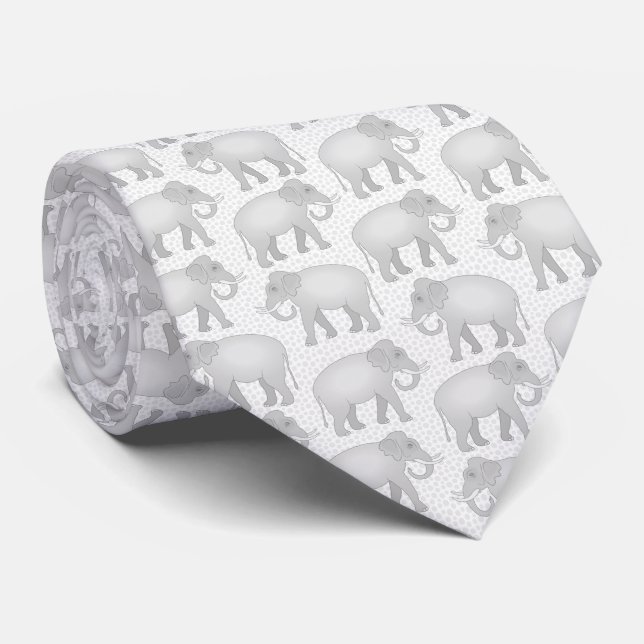 Indian Elephants Grey and Whire Neck Tie (Rolled)
