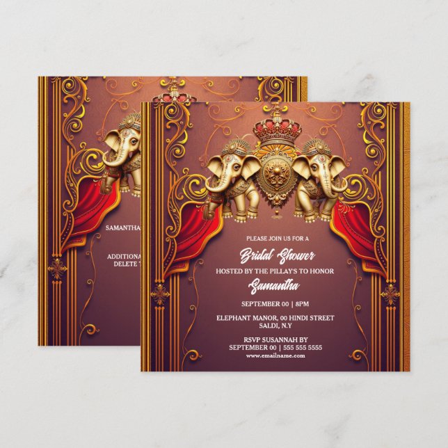 Indian elephants Hindi Hindu plum gold ethnic  Holiday Card (Front/Back)