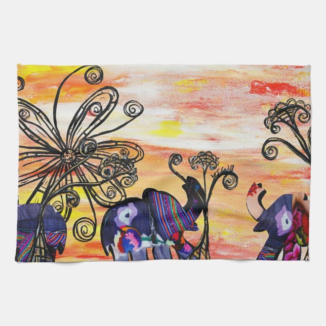 Indian Elephants Kitchen Towel (Horizontal)