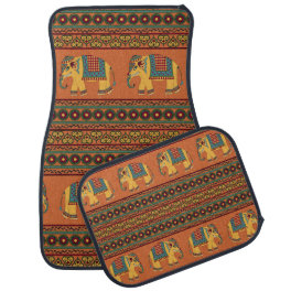 Indian Elephants, Orange Traditional Seamless. Car Floor Mat