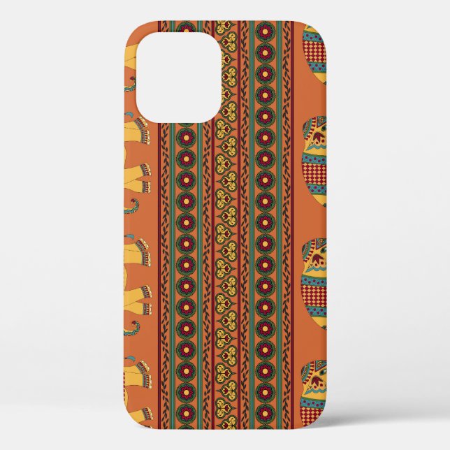 Indian Elephants, Orange Traditional Seamless. Case-Mate iPhone Case (Back)