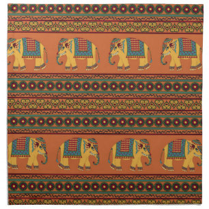 Indian Elephants, Orange Traditional Seamless. Cloth Napkin