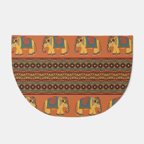 Indian Elephants Orange Traditional Seamless Doormat