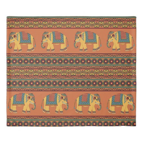 Indian Elephants Orange Traditional Seamless Duvet Cover
