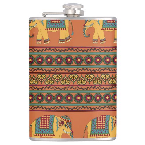 Indian Elephants Orange Traditional Seamless Flask
