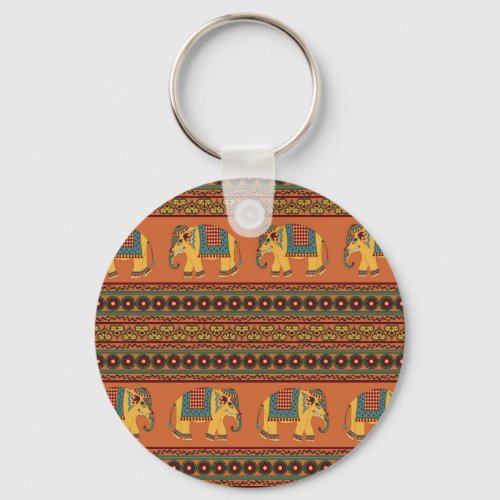 Indian Elephants Orange Traditional Seamless Keychain