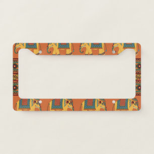 Indian Elephants, Orange Traditional Seamless. License Plate Frame