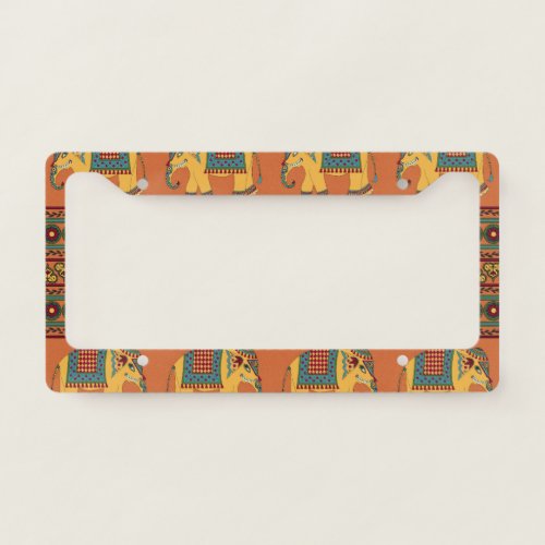 Indian Elephants Orange Traditional Seamless License Plate Frame