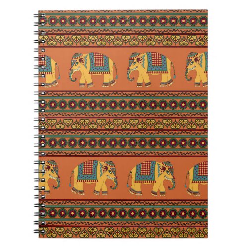 Indian Elephants Orange Traditional Seamless Notebook