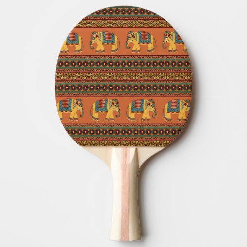 Indian Elephants Orange Traditional Seamless Ping Pong Paddle