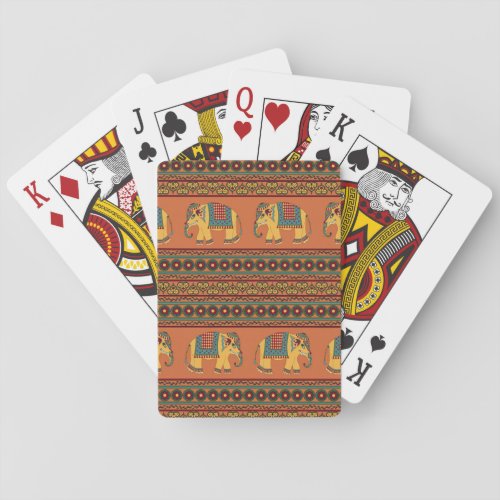 Indian Elephants Orange Traditional Seamless Playing Cards