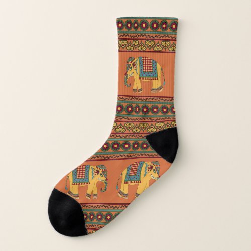 Indian Elephants Orange Traditional Seamless Socks