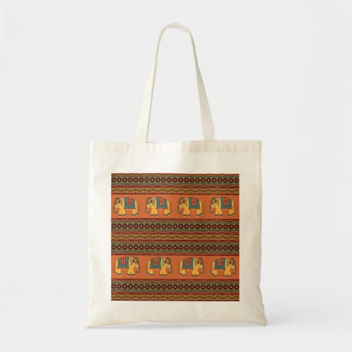 Indian Elephants Orange Traditional Seamless Tote Bag