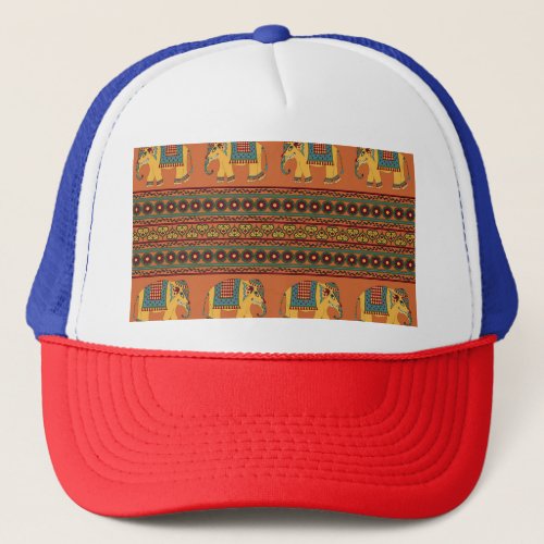 Indian Elephants Orange Traditional Seamless Trucker Hat