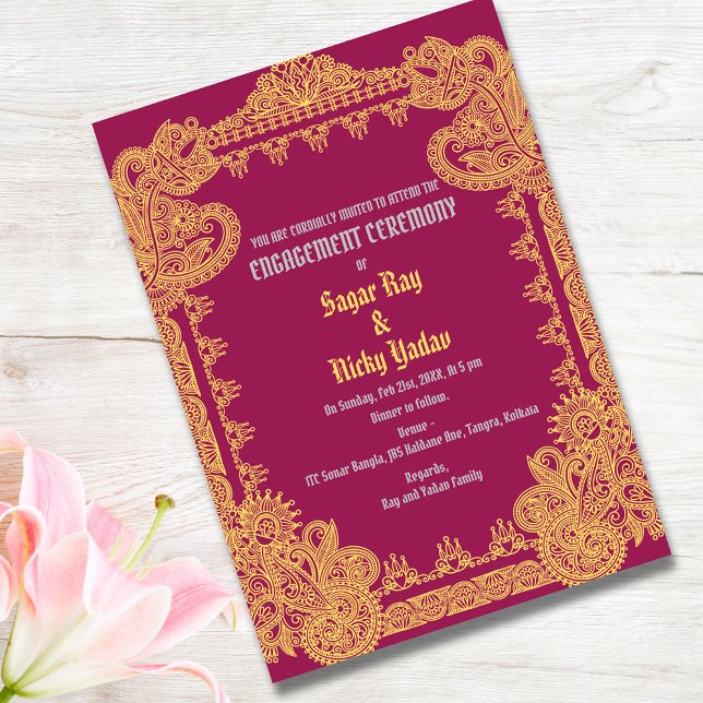 Indian Engagement Ceremony Intricate Design Pink Invitation (Creator Uploaded)