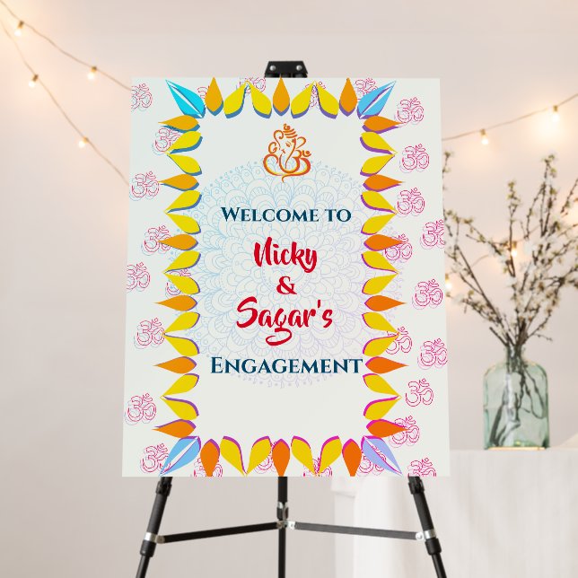 Indian Engagement Ceremony Welcome Sign Foam Board (In Situ (Stand))