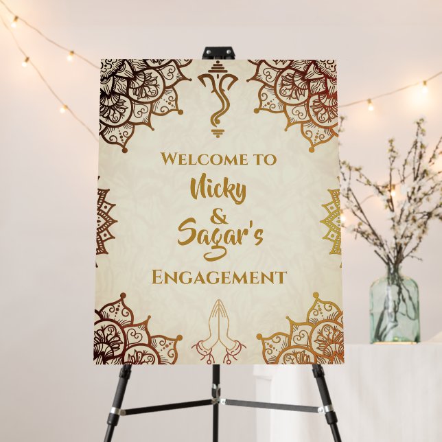 Indian Engagement Ceremony Welcome Sign Foam Board (In Situ (Stand))