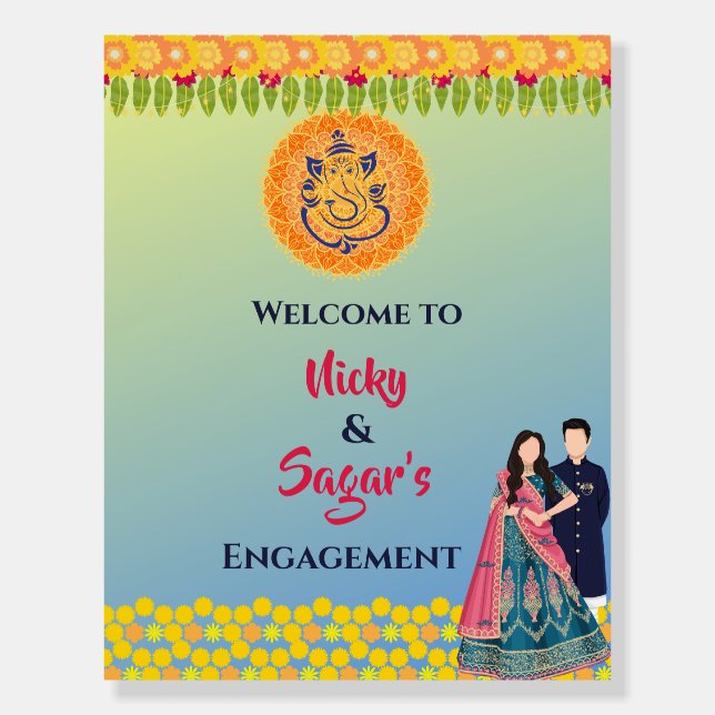 Indian Engagement Ceremony Welcome Sign Foam Board (Front)