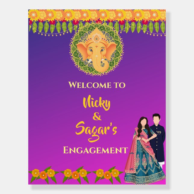 Indian Engagement Ceremony Welcome Sign Foam Board (Front)