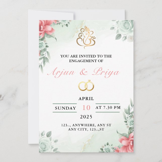 Indian Engagement Invitation Card, Ring Ceremony (Front)
