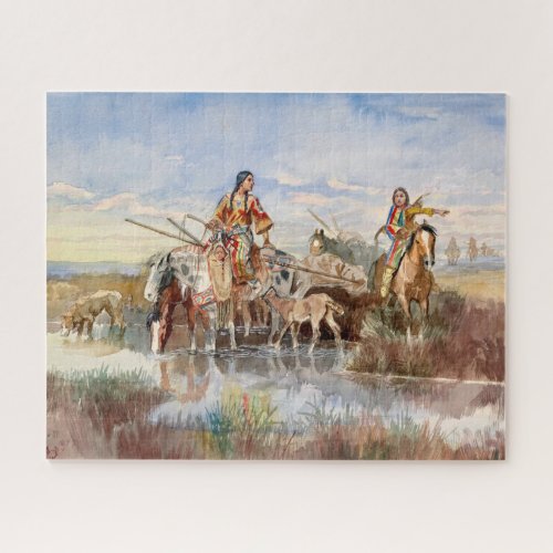 Indian Family with Travois by Charles M Russell Jigsaw Puzzle