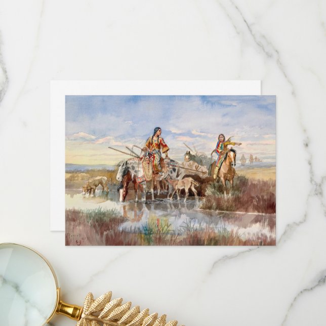 Indian Family with Travois by Charles M. Russell Thank You Card (Front/Back In Situ)