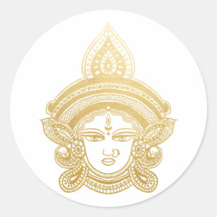 Indian Festival Durga Maa Hindu God Gold Classic Round Sticker